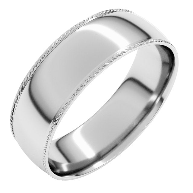 14K White 6 mm Rope Half Round Comfort Fit Band Size 10.5