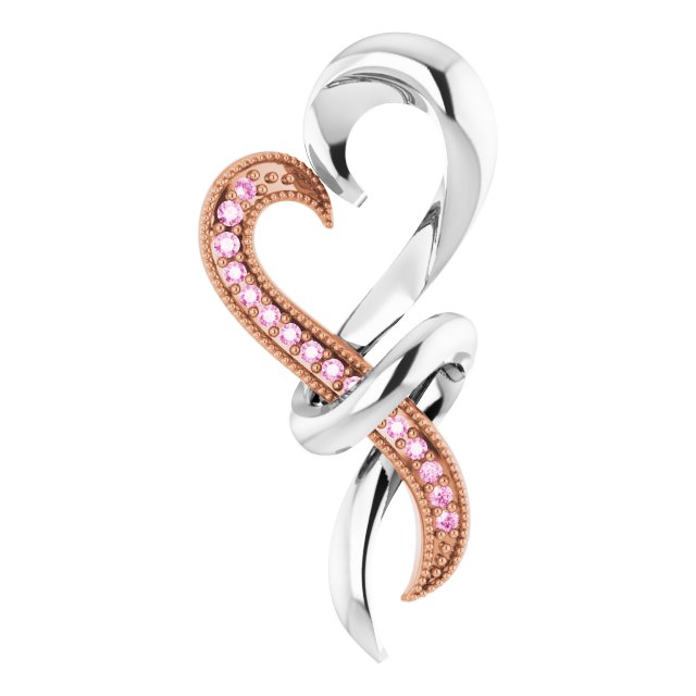 Rhodium-plated Sterling Silver & 10k Rose Natural Pink Sapphire Heart Pendant