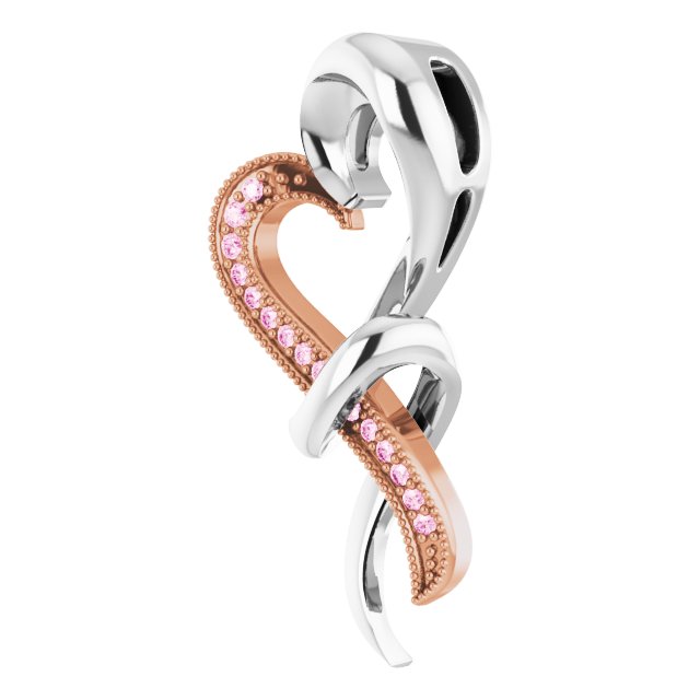 Rhodium-plated Sterling Silver & 10k Rose Natural Pink Sapphire Heart Pendant