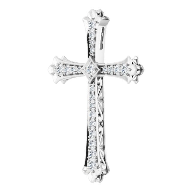 14K White 1/2 CTW Natural Diamond Cross Pendant