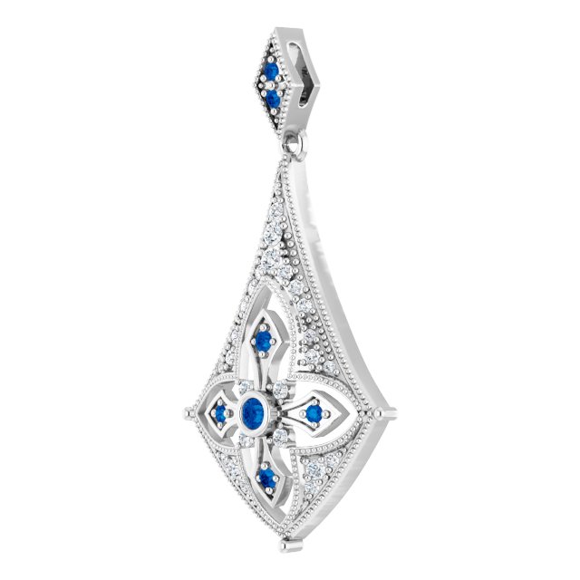 Sterling Silver Natural Blue Sapphire & 1/6 CTW Natural Diamond Pendant