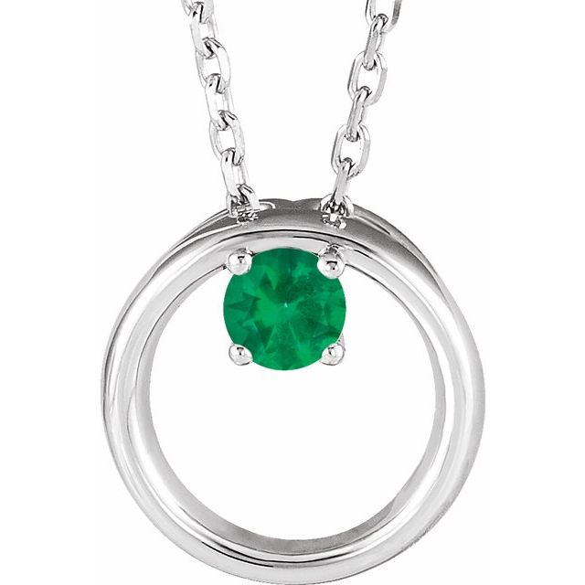 14k White Natural Emerald Circle 16-18' Necklace