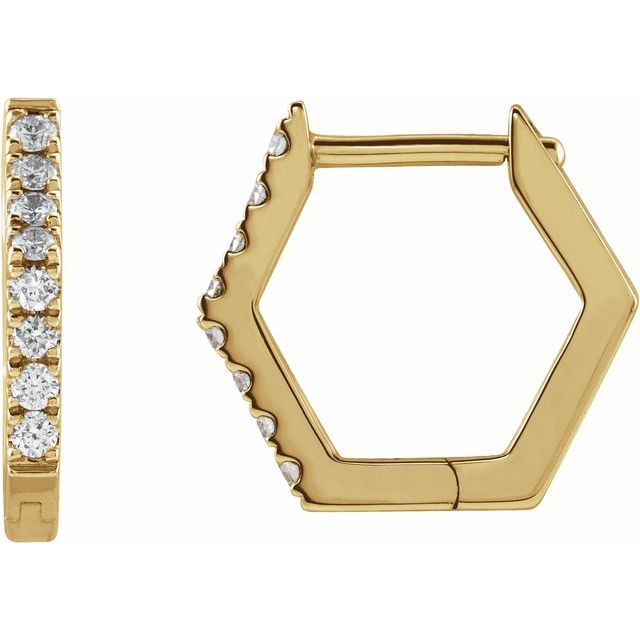 14K Yellow 1/8 CTW Natural Diamond Geometric Hinged Huggie Earrings