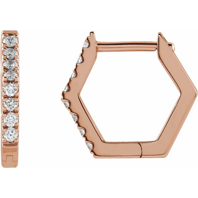 14K Rose 1/8 CTW Natural Diamond Geometric Hinged Huggie Earrings