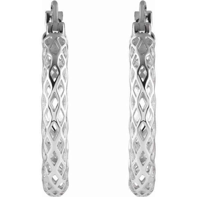 14K White 21x2.5 mm Pierced Tube Hoop Earrings
