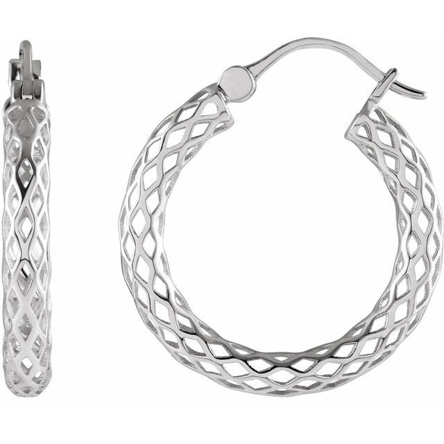 14K White 21x2.5 mm Pierced Tube Hoop Earrings
