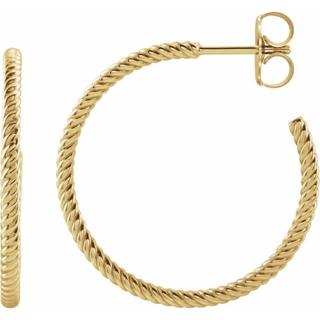 14K Yellow Rope 25 mm Hoop Earrings