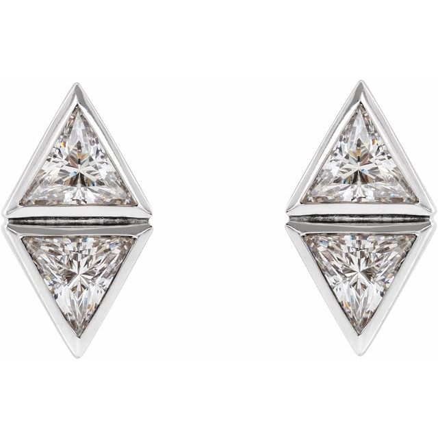 14K White 1/6 CTW Natural Diamond Two-Stone Bezel-Set Earrings