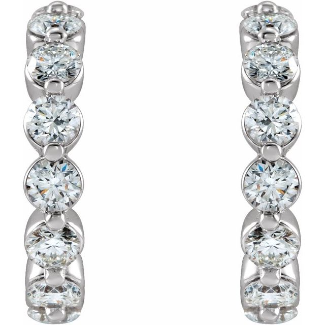 14K White 3/4 CTW Natural Diamond 12.7 mm Hoop Earrings