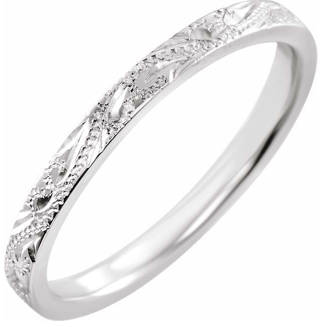 14K White 2 mm Hand Engraved Band Size 7