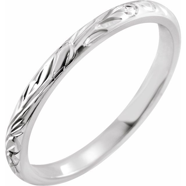14K White 2 mm Hand Engraved Band Size 5