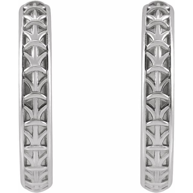 14K White Geometric 13.5 mm Hoop Earrings