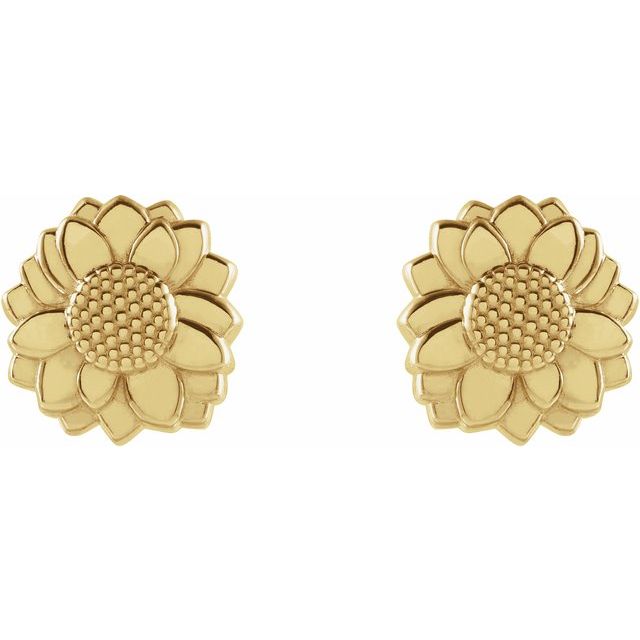 14K Yellow Tiny Sunflower Earrings