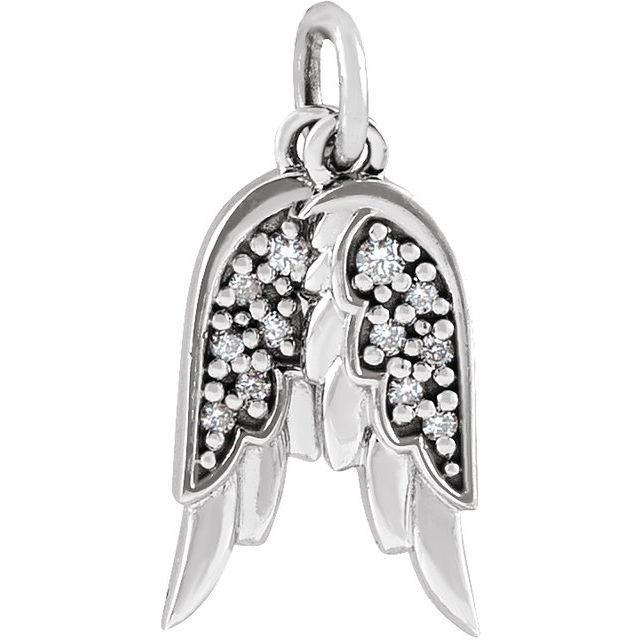 Sterling Silver .03 CTW Natural Diamond Angel Wings Pendant