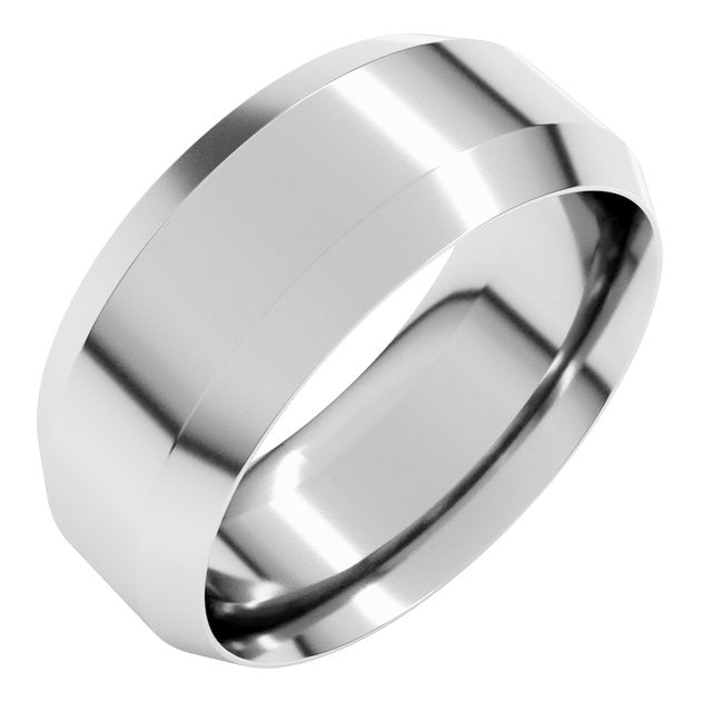 14K White 8 mm Beveled-Edge Comfort-Fit Band Size 10