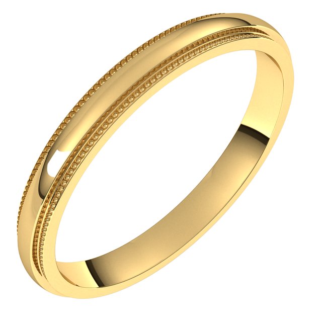 18K Yellow 2.5 mm Milgrain Half Round Edge Band Size 6.5