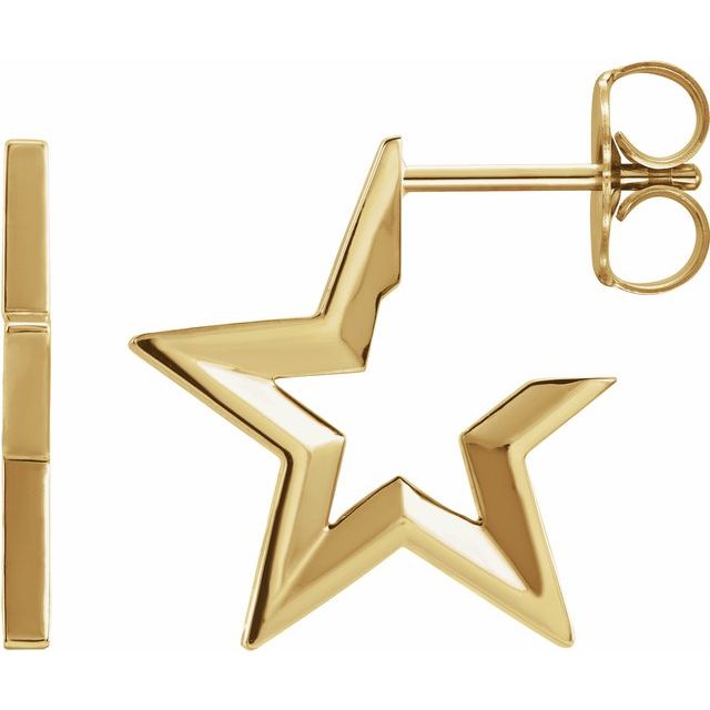 14K Yellow Star 15.9 mm Hoop Earrings