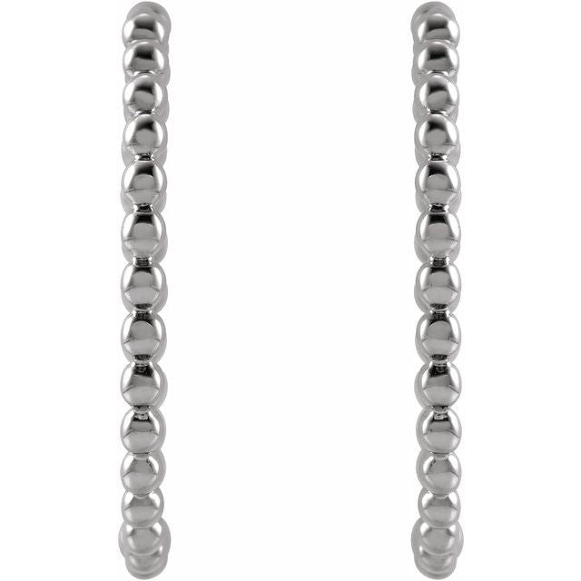14K White Beaded 20 mm Hoop Earrings
