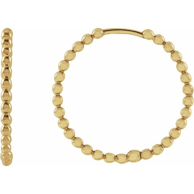 14K Yellow Beaded 20 mm Hoop Earrings