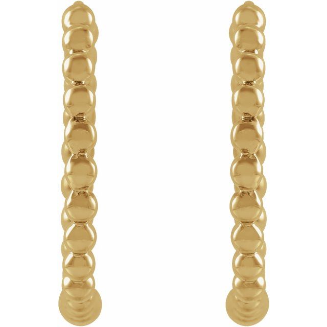 14K Yellow Beaded 15 mm Hoop Earrings