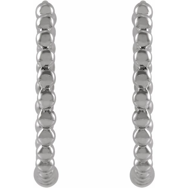 14K White Beaded 15 mm Hoop Earrings
