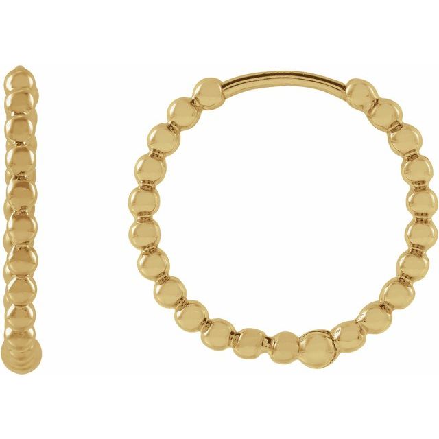 14K Yellow Beaded 15 mm Hoop Earrings
