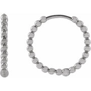 14K White Beaded 15 mm Hoop Earrings