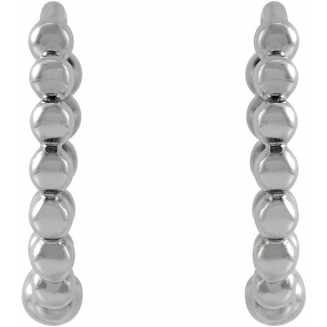 14K White Beaded 11 mm Hoop Earrings