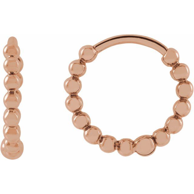 14K Rose Beaded 11 mm Hoop Earrings
