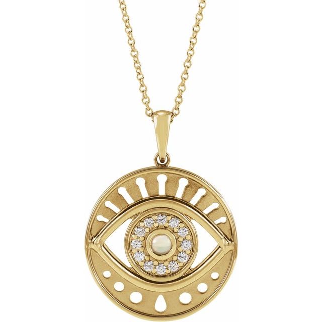 14K Yellow Natural Ethiopian Opal & 1/6 CTW Natural Diamond Evil Eye 16-18' Necklace