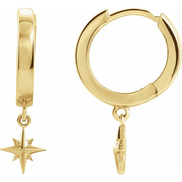 14K Yellow Star Hoop Earrings