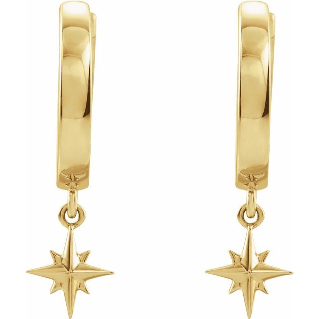 14K Yellow Star Hoop Earrings