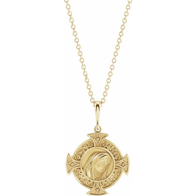 14K Yellow Virgin Mary Cross 16-18' Necklace