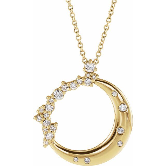 14k Yellow 1/4 Ctw Natural Diamond Crescent Moon 16-18' Necklace