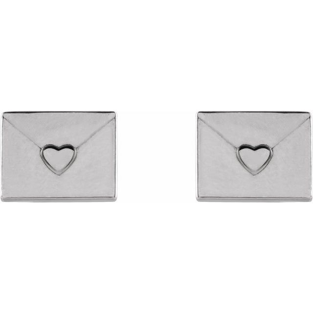14K White Heart Envelope Earrings