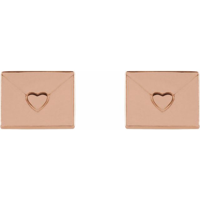14K Rose Heart Envelope Earrings