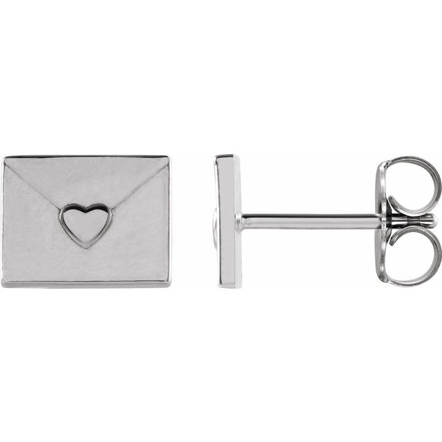 14K White Heart Envelope Earrings