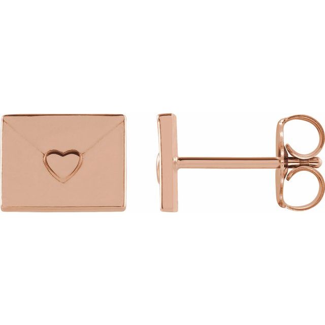14K Rose Heart Envelope Earrings