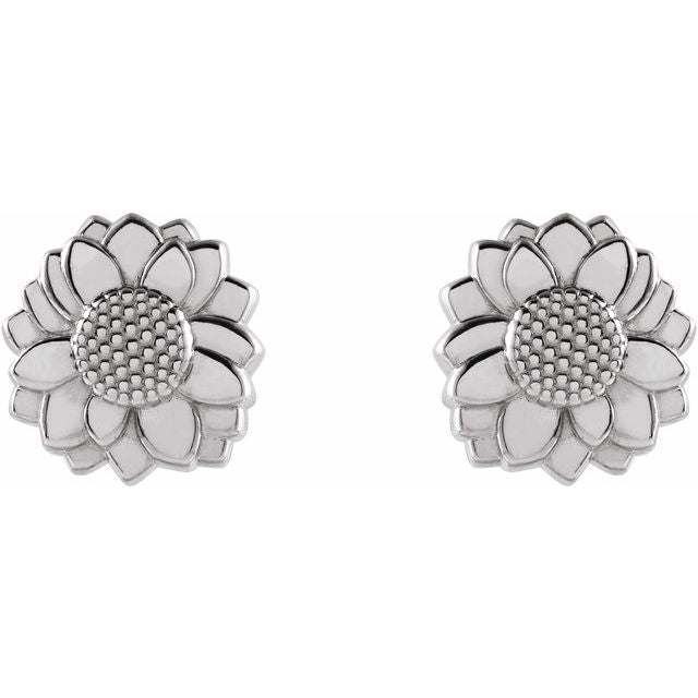 14K White Tiny Sunflower Earrings