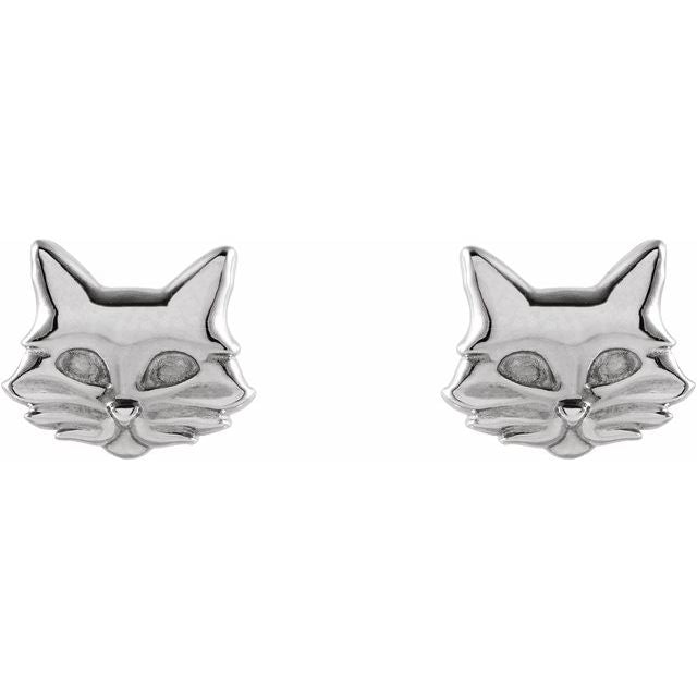 14K White Tiny Cat Earrings