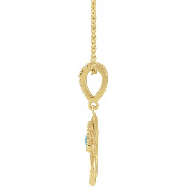 14K Yellow Natural Turquoise & .08 CTW Natural Diamond Eye of Horus 16-18' Necklace