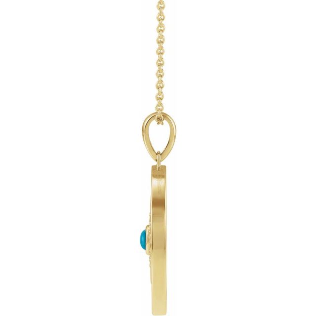 14K Yellow Natural Turquoise & 1/6 CTW Natural Diamond Evil Eye 16-18' Necklace