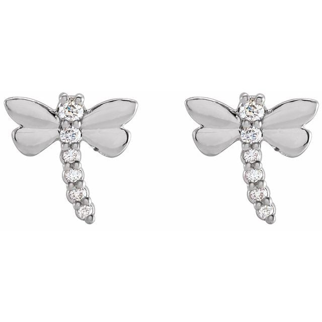 14K White .08 CTW Natural Diamond Dragonfly Earrings