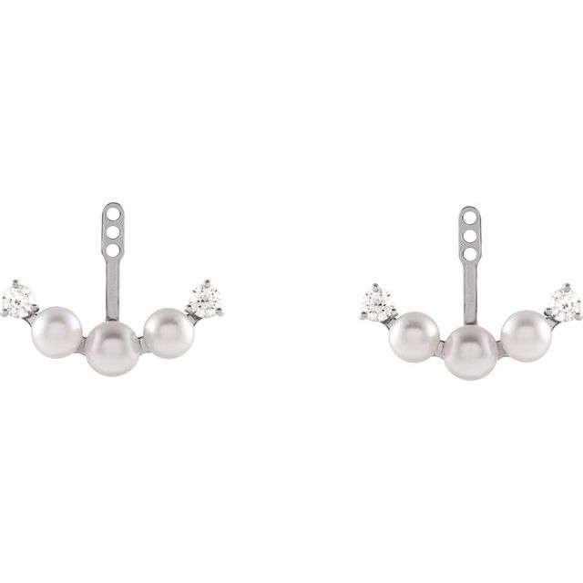 14K White Cultured Akoya Pearl & 1/4 CTW Natural Diamond Earring Jackets