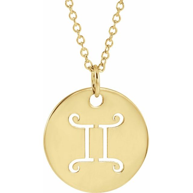 14K Yellow Gemini Zodiac Disc 16-18' Necklace