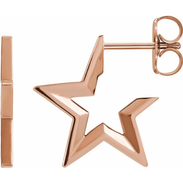 14K Rose Star 15.9 mm Hoop Earrings
