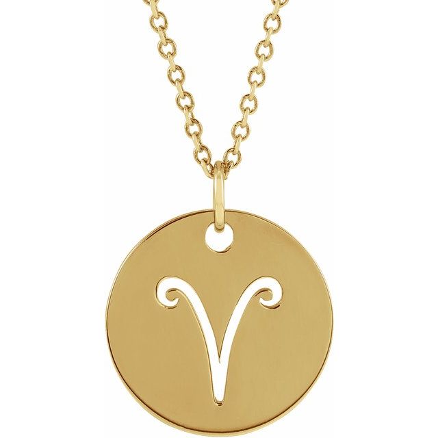 14K Yellow Aries Zodiac Disc 16-18' Necklace