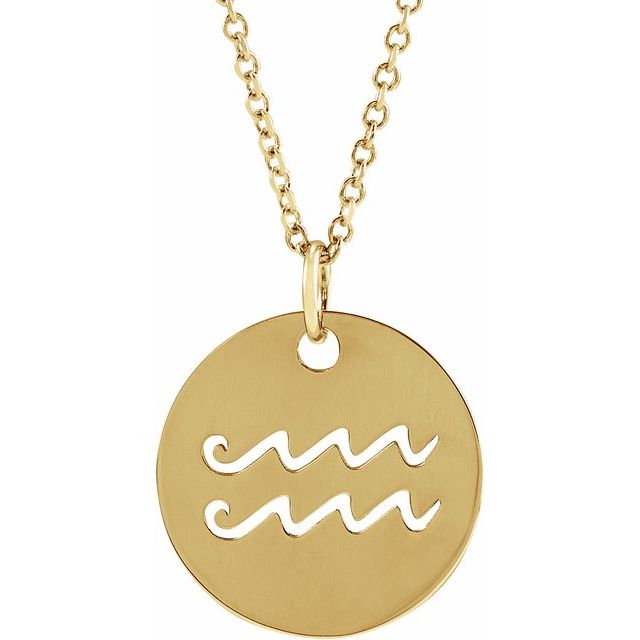 14K Yellow Aquarius Zodiac Disc 16-18' Necklace
