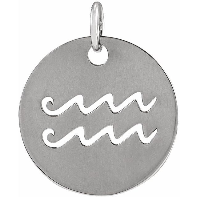 Sterling Silver 16.5 mm Aquarius Zodiac Disc Pendant