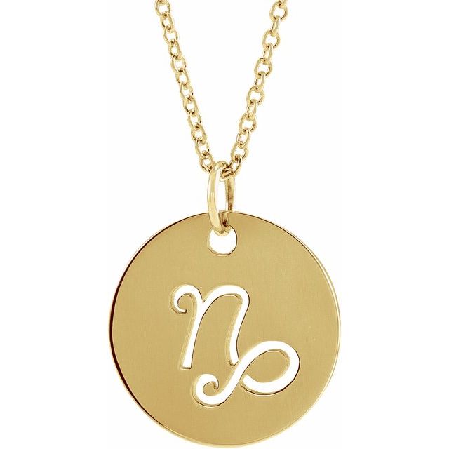 14K Yellow Capricorn Zodiac Disc 16-18' Necklace